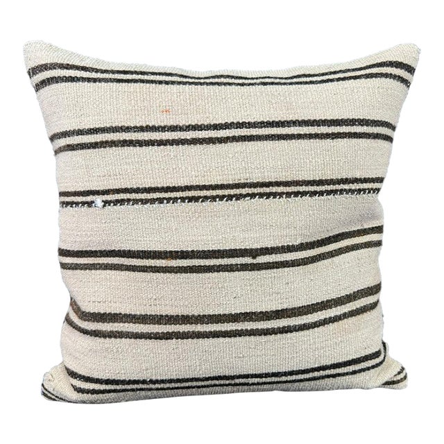 Turkish Hemp Pillow Cushion Natural Beige Dark Brown Pillow Cushion Cover 20"x20" For Sale