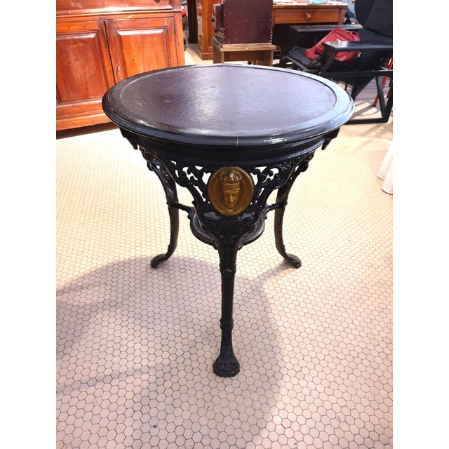 Round Cast Iron, Wood & Leather Coffee Table For Sale - Image 11 of 15