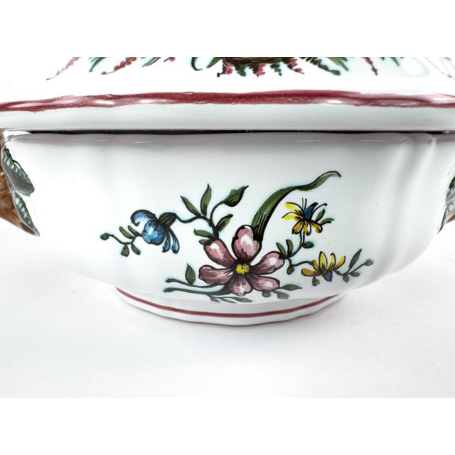 Vintage French Lallier Moustiers Faience Lidded Bowl With Branch Handles For Sale - Image 14 of 17