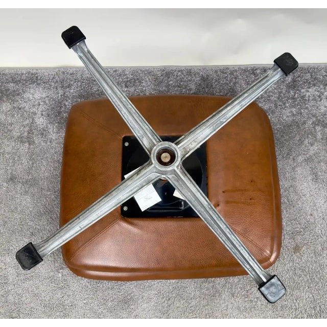 Swedish Mid Century Modern Brown Faux Leather Lounge Chair & Ottoman For Sale - Image 12 of 12