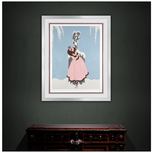 The artwork here, "The End of Romance", is a wonderful depiction of an elegantly dressed woman standing by a cupid statue...