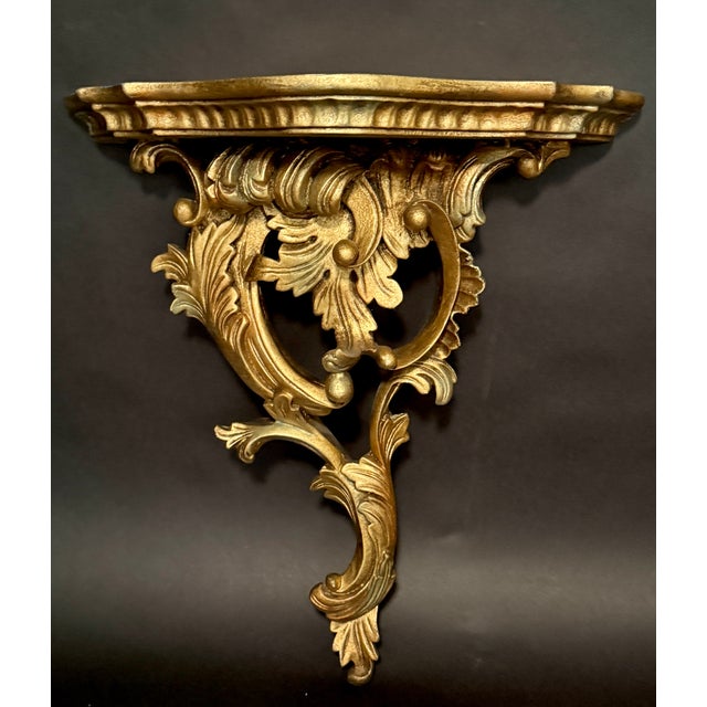 Rococo Pair of Vintage Giltwood Wall Brackets With Rococo Carving For Sale - Image 3 of 9