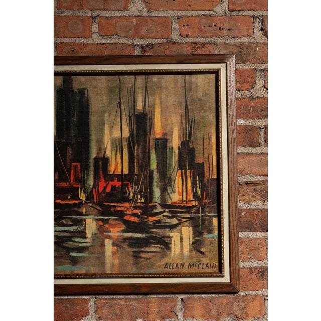 Mid 20th Century 1960s Metropolitan Harbor | Framed Allan McClain Lithographic Print on Board For Sale - Image 5 of 6