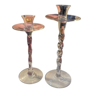 Abigails Twisted Glass Candlesticks- a Pair For Sale
