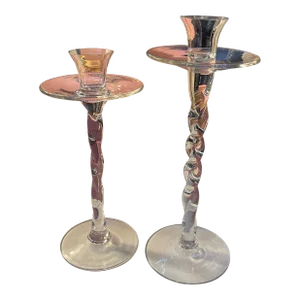 Abigails Twisted Glass Candlesticks- a Pair