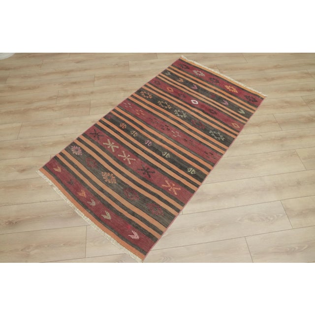 Traditional 1950s Turkish Southwestern Red Striped Hand Knotted Cicim Kilim Rug For Sale - Image 3 of 13