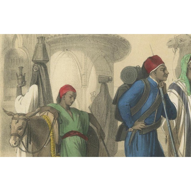 After Fossey, Egyptian Street Scene with Fellahs, Soldiers, and Snake Charmers, 1845, Lithograph For Sale - Image 4 of 9