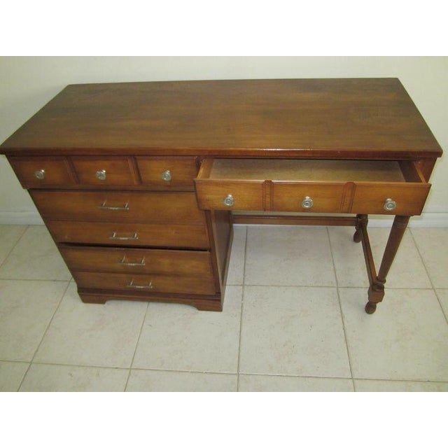 1980s Ethan Allen Style Student Desk 4 Drawer Maple For Sale - Image 4 of 12