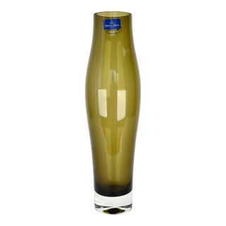 Villeroy & Boch Olive Green Glass Vase | Mid Century Modern Style Clear Base Germany Venini Murano Contemporary Decoration Safari Holmegaard For Sale
