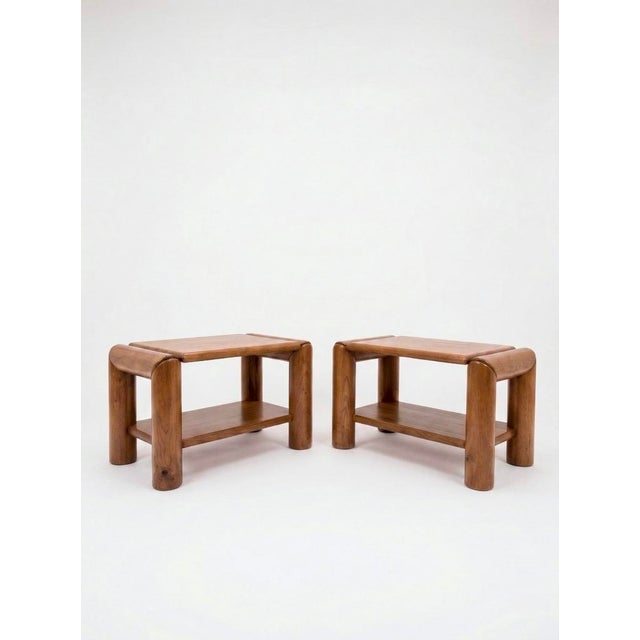 Brutalist Brutalist Bedside Tables in Elm, 1970s, Set of 2 For Sale - Image 3 of 6