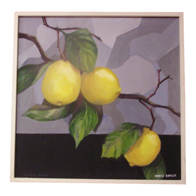 1970's Abstract Expressionism Cubism "Lemons" Oil Painting by California Artist Marcia Barrett For Sale