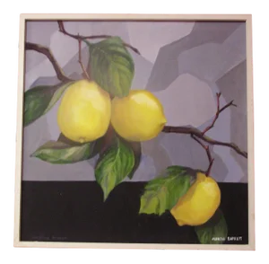 1970's Abstract Expressionism Cubism "Lemons" Oil Painting by California Artist Marcia Barrett