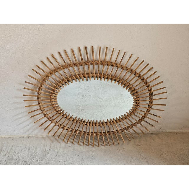 Mid-Century Modern Vintage Oval Rattan Wall Mirror, 1970s For Sale - Image 3 of 11