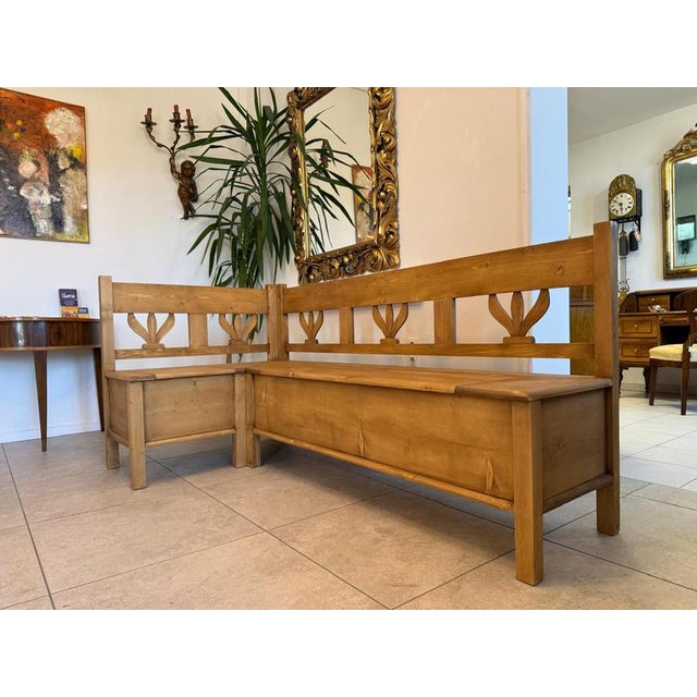Farmhouse Corner Bench with Storage Function in Natural Wood For Sale - Image 6 of 15