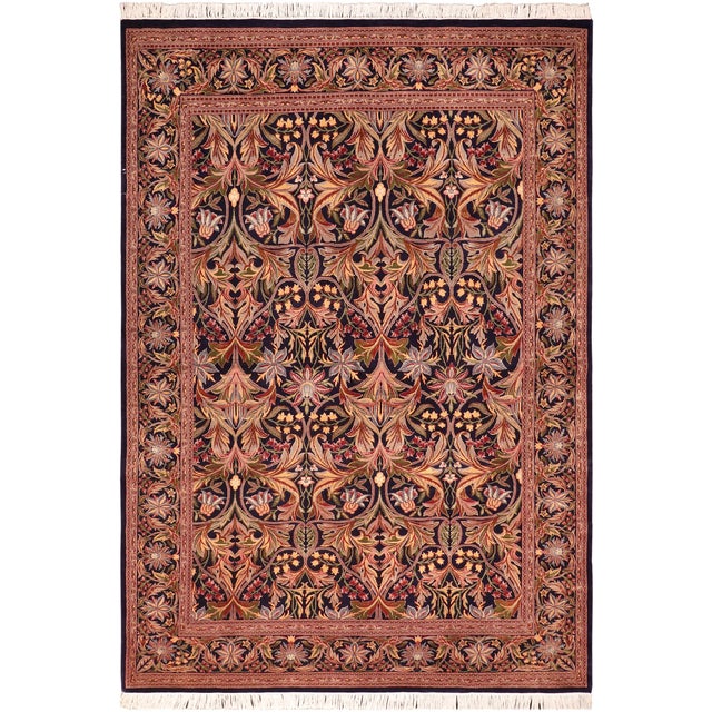 Art Nouveau Inspired 1990's Pak-Persian Blue/Rust Wool Rug - 6'0'' X 9'1'' For Sale - Image 9 of 9