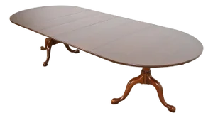 Henkel Harris Georgian Solid Cherry Wood Double Pedestal Extension Dining Table, Newly Refinished