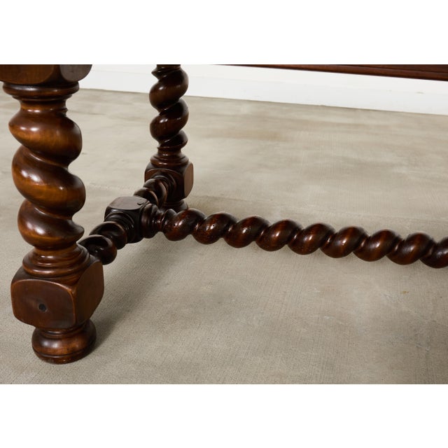 Country French Oak Farmhouse Barley Twist Trestle Dining Table For Sale - Image 16 of 18