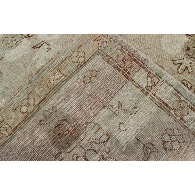 Beige Vintage Turkish Oushak Rug in Taupe, Pale Blue, and Cream With All-Over Design For Sale - Image 8 of 9