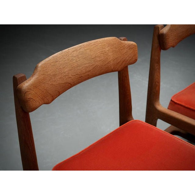 Vintage Dining Chairs in Oak and Velvet by Guillerme Et Chambron, France, 1960, Set of 2 For Sale - Image 3 of 13