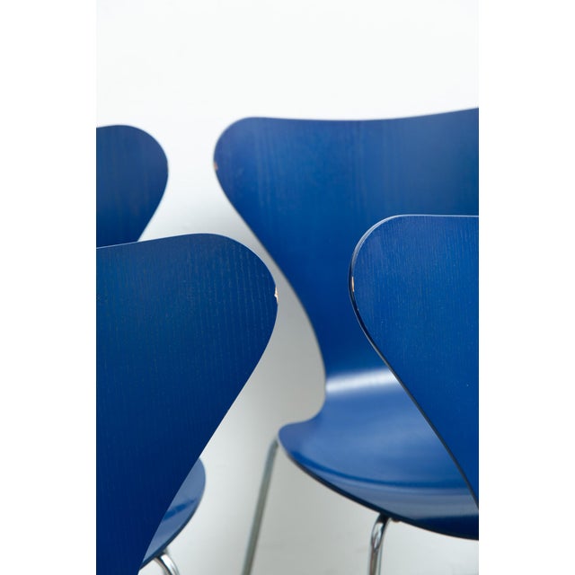 Blue Series 7 Chairs by Arne Jacobsen for Fritz Hansen, 1950s, Set of 8 For Sale - Image 8 of 12