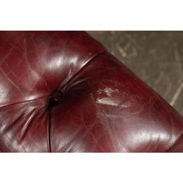 Vintage Tufted Leather Chesterfield Sofa in Burgundy For Sale - Image 10 of 11