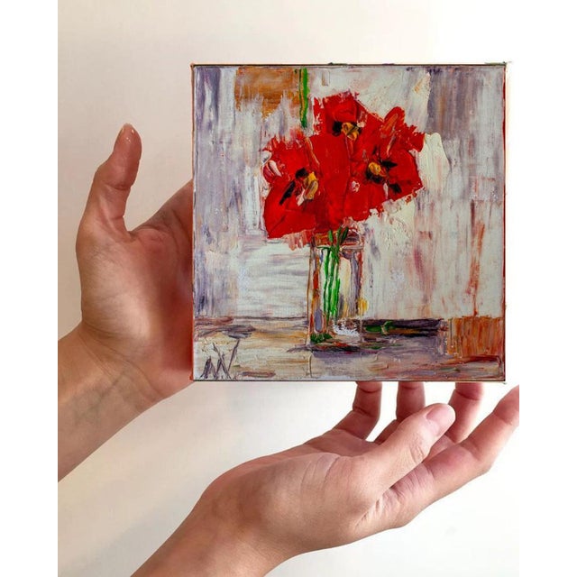 Natalia Vypritskaia, Poppies in a Glass Vase, Oil on Canvas For Sale - Image 4 of 8