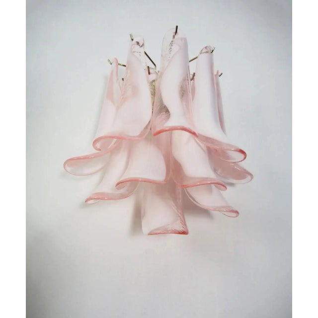 Pair of Italian Murano Wall Lights Mazzega – 10 Pink Lattimo Glass Petals For Sale - Image 9 of 12