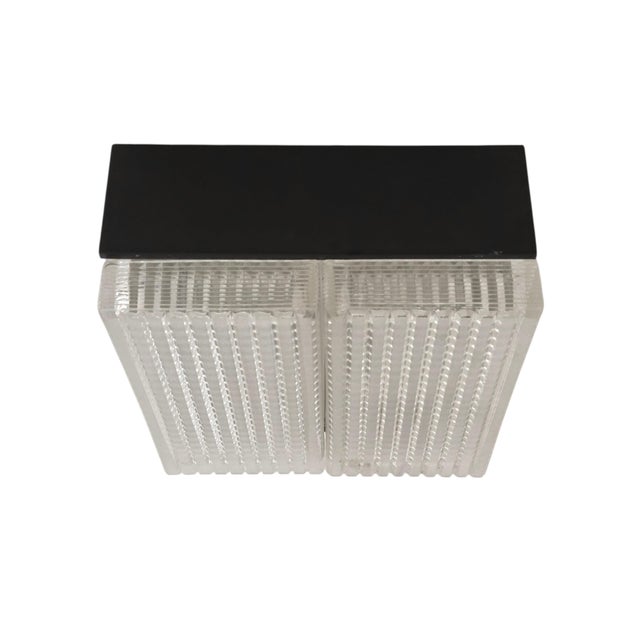 Mid 20th Century Modernist Original Flush-Mount Chandelier in Frosted Art Glass & Black Metal For Sale - Image 10 of 16