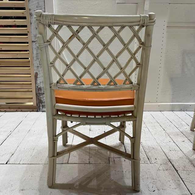 Wood 1980s White Rattan Bamboo Table and Chair Set with Flip Top to Expand From Game Size to Dining Table - Set of 5 For Sale - Image 7 of 13