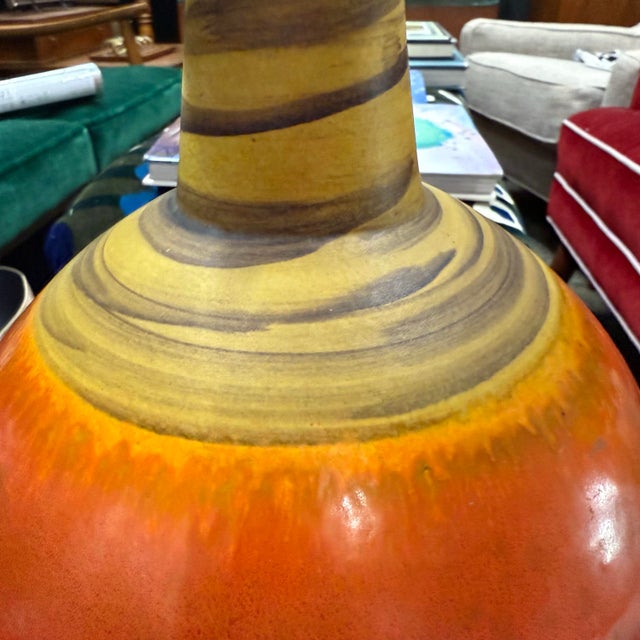 Ceramic Mid 20th Century Alvino Bagni for Raymor Attributed Vase, Orange, Red & Yellow Ceramic For Sale - Image 7 of 12