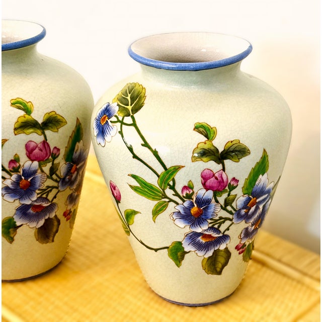 Vintage Hand Painted Floral Vases - Gump's of San Francisco For Sale In New York - Image 6 of 8