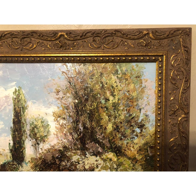 Late 20th Century Large Impressionistic European Village Landscape Oil Painting in Custom Gold Frame For Sale - Image 16 of 18
