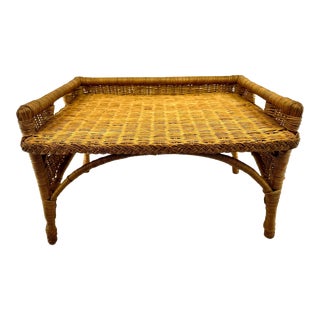 1970's Vintage Rattan Wicker Breakfast Tray For Sale