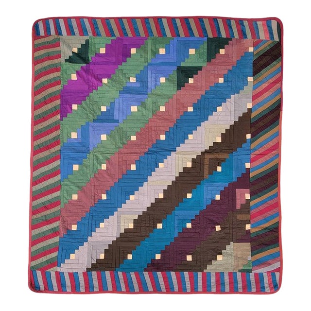 19thc Wool Log Cabin Quilt From Pennsylvania For Sale