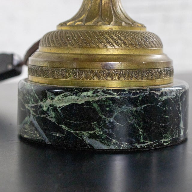 Early to Mid-20th Century Neoclassical Table Lamp Brass and Marble Urn Shaped Base Black Tapered Shade For Sale - Image 10 of 18