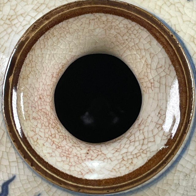 Vintage Chinese Crackle Glaze Blue & White "Dragon" Globular Vase (Apple Vase) For Sale - Image 9 of 9
