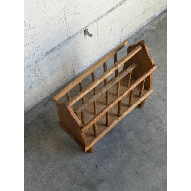 Mid-Century Modern Vintage Danish Oak Magazine Rack Newspaper Holder Magazine Stand For Sale - Image 3 of 8
