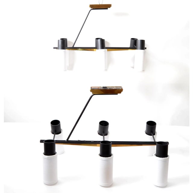 Pair Maison Lunel 6-Light Chandelier Black Steel & Brass Mid-Century Modern 1960 For Sale - Image 13 of 13