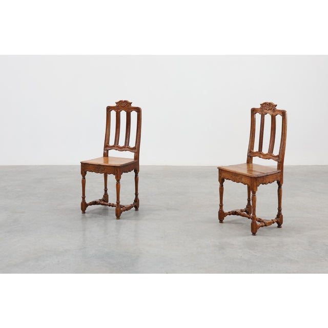 Hollywood Regency Antique Carved Oak Side Chairs, France, Set of 2 For Sale - Image 3 of 16