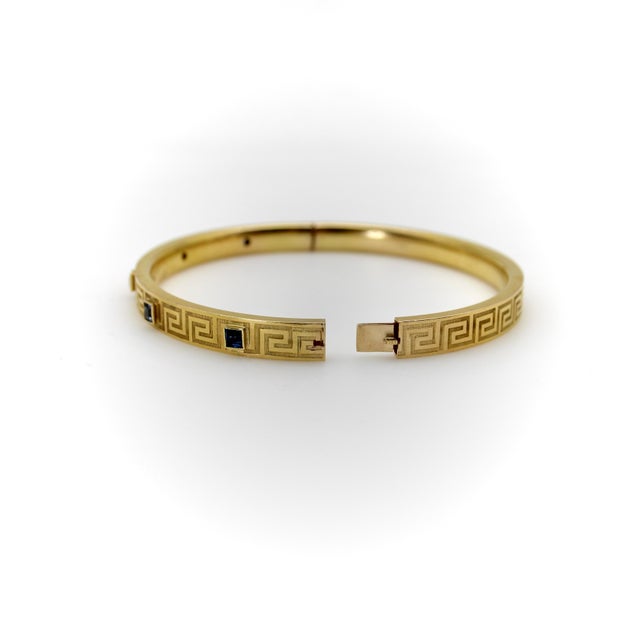 Victorian Late 19th Century Victorian 14k Gold Greek Key Design Bracelet With Sapphires For Sale - Image 3 of 11