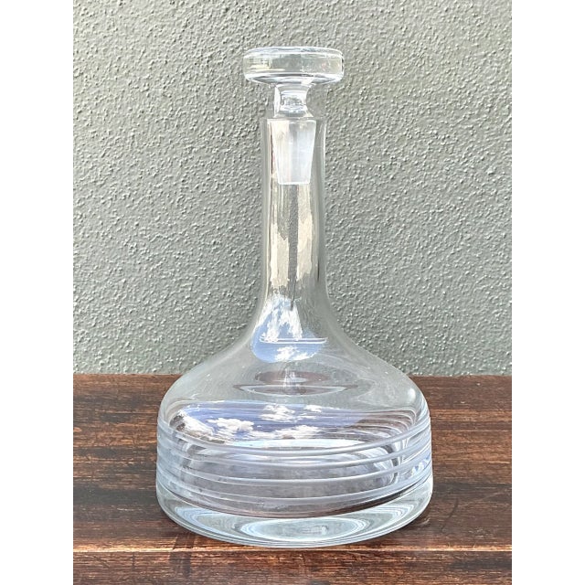 Transparent Vintage Etched Glass Decanter With Stopper For Sale - Image 8 of 11