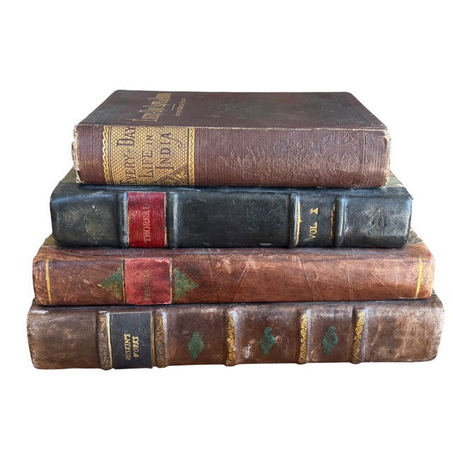 Set of 4 Antique 19c Joined Leather Bound Books W Secret Compartments For Sale - Image 4 of 5