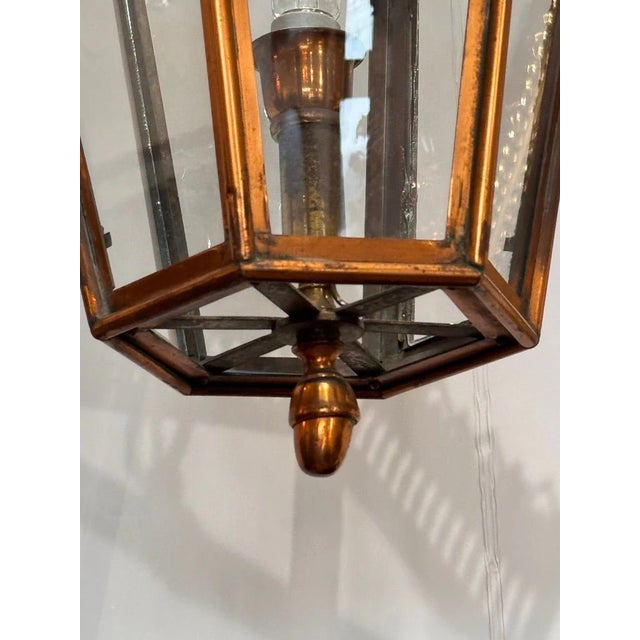 Italian 19th Century Italian Brass and Copper Wall Lantern With Beveled Glass Panels For Sale - Image 3 of 7