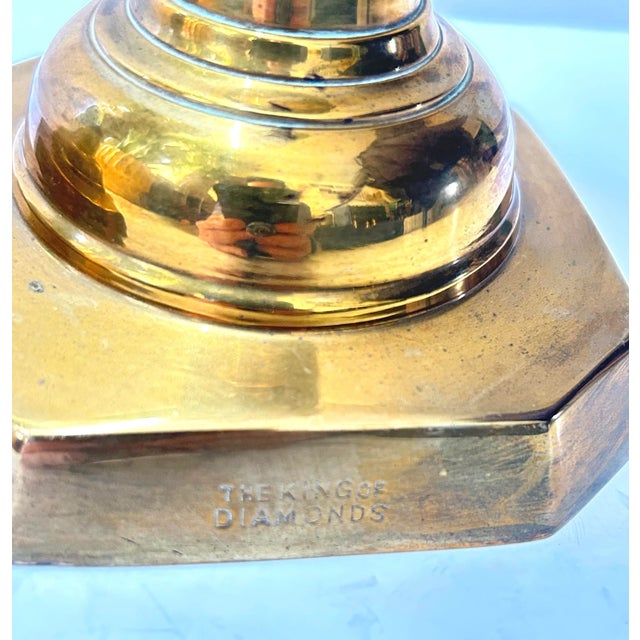 Late 19th Century Antique King of Diamonds Brass Candlesticks English, a Pair For Sale - Image 9 of 9