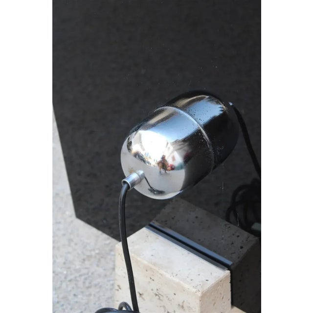 Italian Pop Art Black Acrylic Glass & Steel Curved Base Cube Table Lamp in Travertine Marble from New Lamp Italy, 1970s For Sale - Image 6 of 9