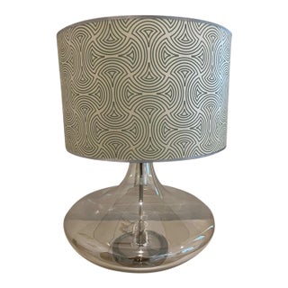 Oversized Mid-Century Modern Glass Lamp With Patterned Drum Shade, 1960s–1970s For Sale
