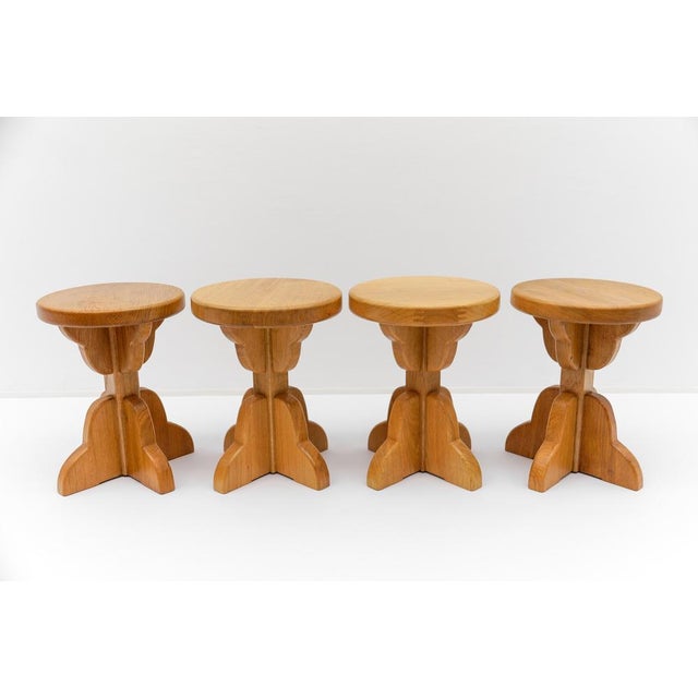 Mid-Century Modern French Oak Stools, 1960s, Set of 2 For Sale - Image 10 of 10