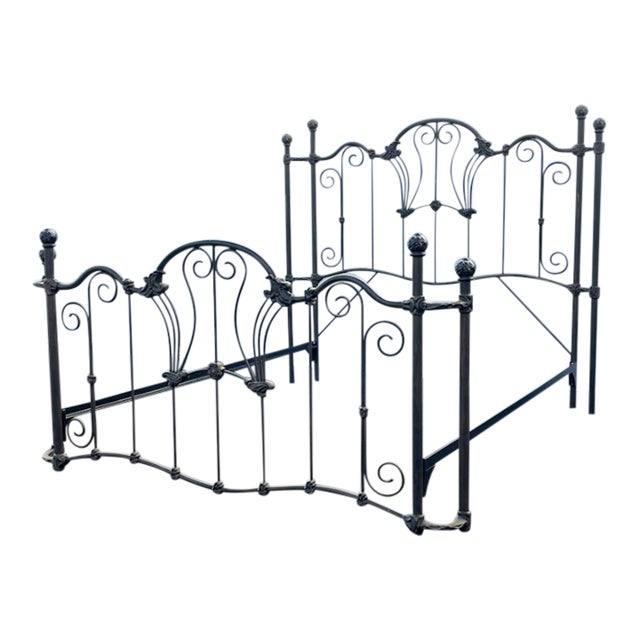 Vintage French Country Queen Wesley Allen Bed Frame Black Headboard