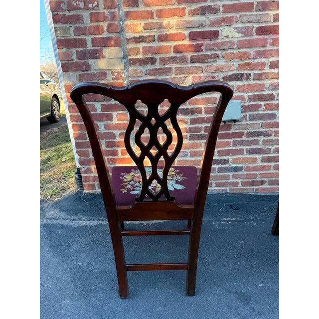 Antique Chippendale Style Neddle Point Seat Dining Chairs For Sale - Image 11 of 16