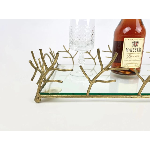 Metal Glass & Golden Metal Serving Tray, France, 1970s For Sale - Image 7 of 10